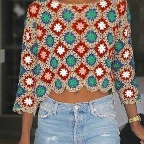 Spring Granny Square boho top, handmade - Picture 5 of 9